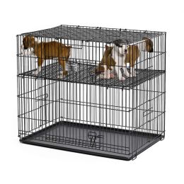 Puppy Playpen with Plastic Pan and 1/2" Floor Grid (Autumn Matte: Black, 35.8" x 2" x 34.6": 24" x 36" x 30")