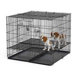 Puppy Playpen with Plastic Pan and 1" Floor Grid (Autumn Matte: Black, 35.8" x 2" x 34.6": 36" x 36" x 30")