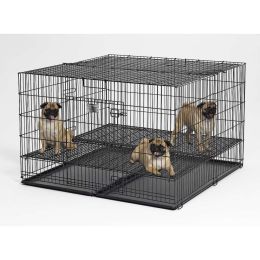 Puppy Playpen with Plastic Pan and 1/2" Floor Grid (Autumn Matte: Black, 35.8" x 2" x 34.6": 48" x 48" x 30")