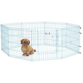 Life Stages Pet Exercise Pen with Full MAX Lock Door 8 Panels (Autumn Matte: Blue, 35.8" x 2" x 34.6": 24" x 24")