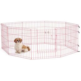Life Stages Pet Exercise Pen with Full MAX Lock Door 8 Panels (Autumn Matte: Pink, 35.8" x 2" x 34.6": 24" x 24")
