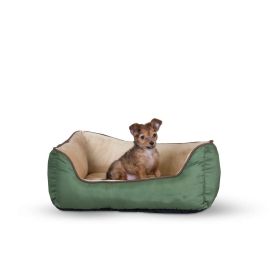 Lounge Sleeper Self-Warming Pet Bed (Autumn Matte: Sage / Tan, 35.8" x 2" x 34.6": 16" x 20" x 6")
