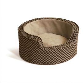 Round Comfy Sleeper Self-Warming Pet Bed (Autumn Matte: Tan / Brown, 35.8" x 2" x 34.6": small)